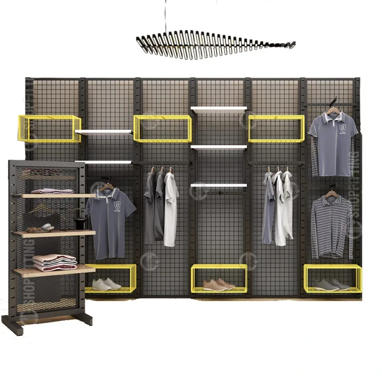 SFS-7 wall-mounted shelf system - hanging garment and accessory display